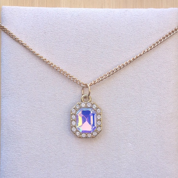 Lilac Aurora Borealis Opal Emerald Crystal Halo Pendant Necklace - Picture 11 of 12